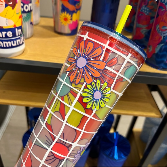 Starbucks Floral Stripped Cold Cup Insulated Iridescent Tumbler Venti 24oz New - Picture 10 of 16